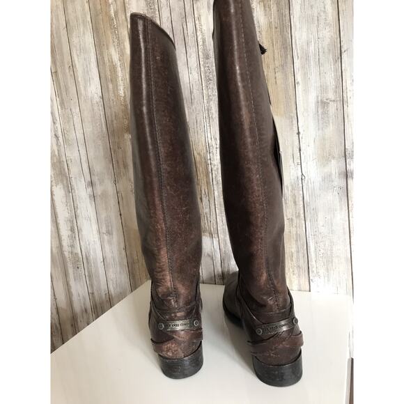 FRYE Lindsay Plate Brown Stone Wash Boots Riding Western Distressed Tall 6 - Picture 4 of 7
